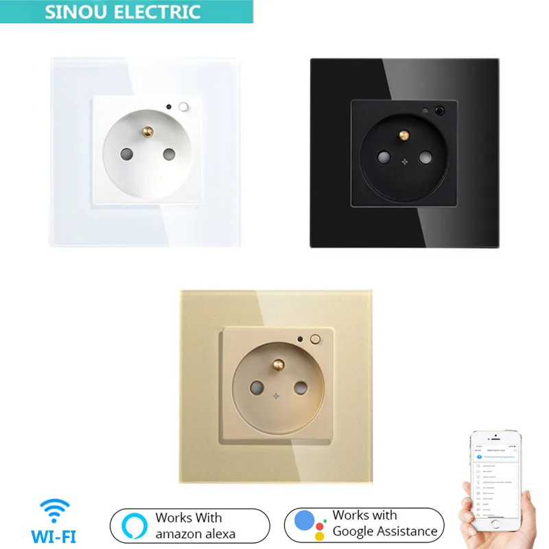 

WiFi smart wall French Smart Life 16A socket glass panel / Tuya remote control, can be used with Amazon echo Alexa Google home