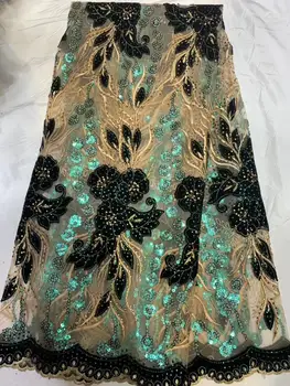 

Royal Blue Gold African Sequins Fabric Velvet Lace High Quality Sequence Fabric Nigerian African Lace for Bridal Materials
