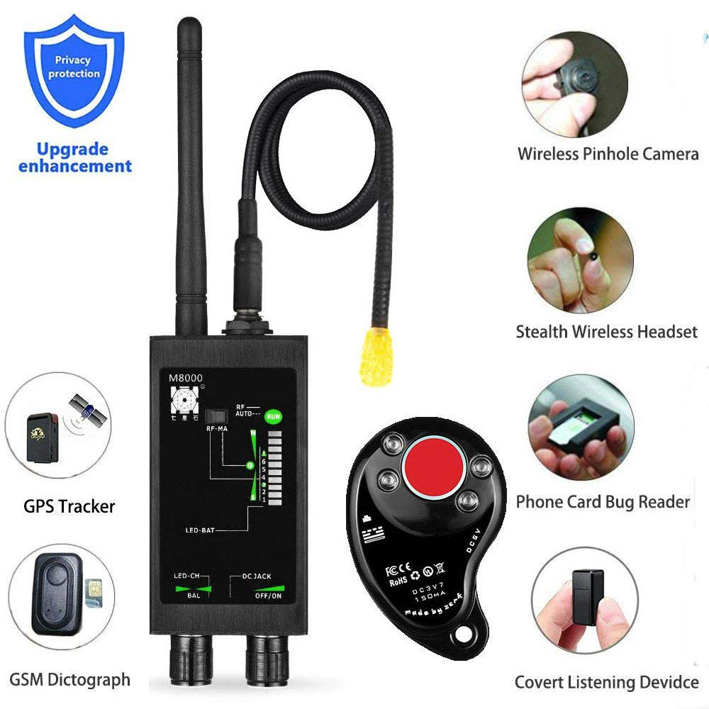 M8000 Radio Anti-Spy Detector GSM RF Signal Auto Tracker Detectors GPS Tracker Finder Bug with Long Magnetic LED Antenna