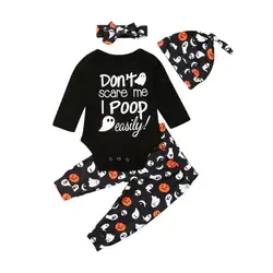Одежда для маленьких девочек черная блузка с символикой Хэллоуина для маленьких мальчиков и девочек, комбинезон с рисунком тыквы