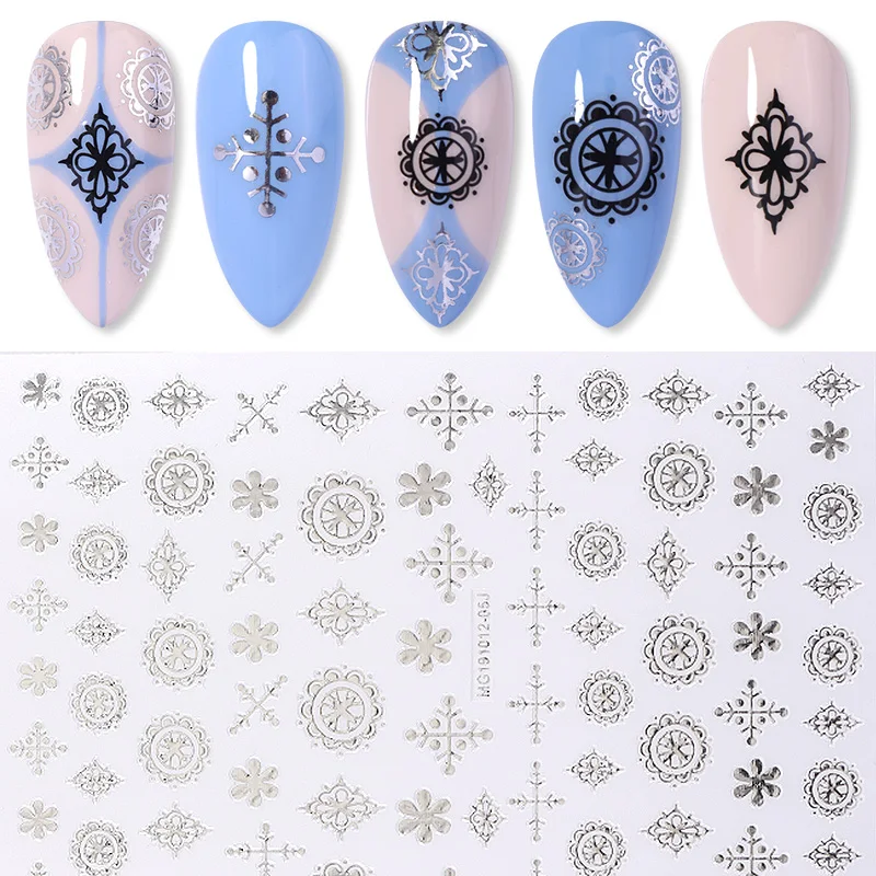 1PC Gold Sliver Black Retro 3D Nail Sticker Stamping Series Unique Self-Adhesive Nail Art Decals Transfer Sticker Decoration