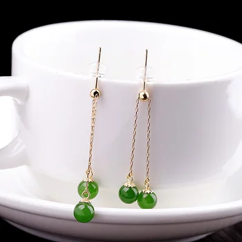 

manufacturer direct sales fashion earrings wholesale 18K Gold women's spinach green Hotan Jasper Earrings New Products