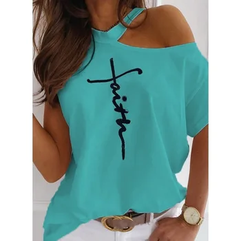 Large size Top Sexy Off Shoulder summer Tshirt Women Print Casual Summer Short Sleeve O