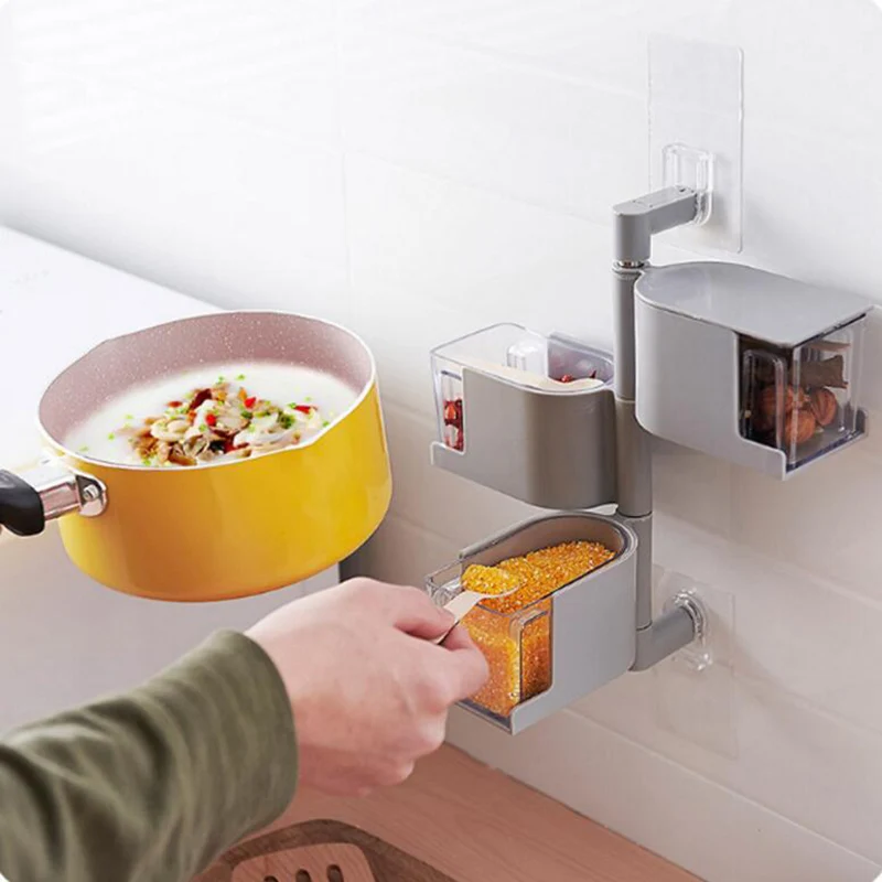 Rotating Seasoning Storage Boxes Spice Jar Condiment Box Spices Storage Wall Hanging Kitchen Organizer Kitchen Accessories