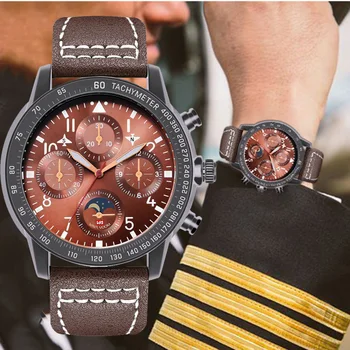 

Classic Pilot Watch Men Creative Four Small Dials Sport Men Wrist Watch Luxury Waterproof Leather Military Watch relogio militar