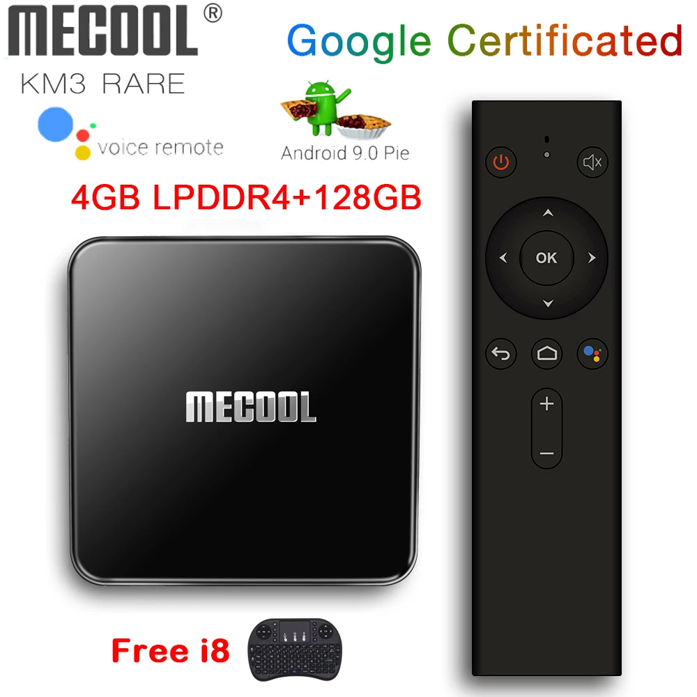Умная ТВ приставка MECOOL KM3 ATV редкая сертификат Google Android 9 0 4 Гб LPDDR4 128 ГБ Amlogic S905X2 2 4G