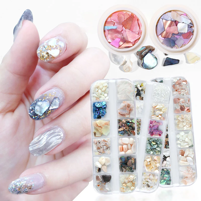 

1 Box 3D Nail Art Decorations Holographic Paillette Seashell Slices Irregular Mixed Size Natural Stone Abalone for Nail Art DIY