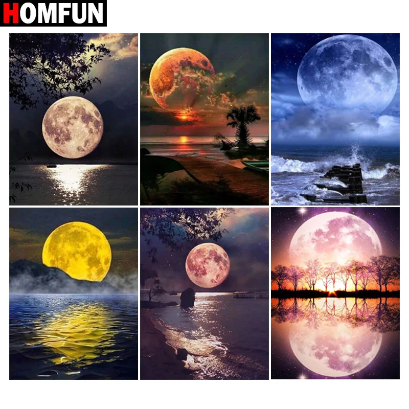 HOMFUN Full Square/Round Drill 5D DIY Diamond Painting &quotNight seascape moon dolphin&quot 3D Embroidery Cross Stitch Home Decor | Дом и сад