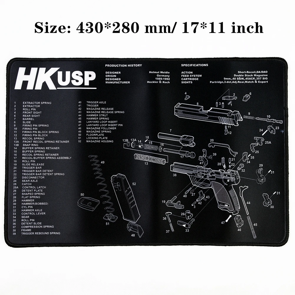 Водостойкий пистолет резиновый коврик для чистки Glock 1911 Beretta HK USP SIG P226 AR15 AK47 Remington с армирующими частями список коврик для верстака