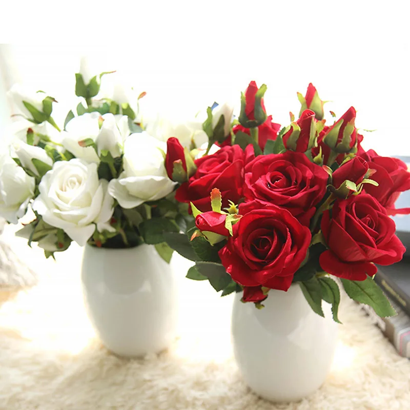 

Artificial Flannel 1 Bunch French Rose Floral Bouquet Valentine Day Gift Acacia Rose Wedding Flowers Decor Party Accessory