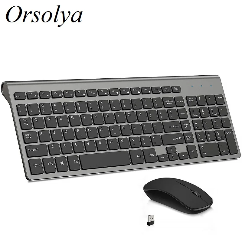 Teclado sem Fio e Mouse Conjunto de Rato Chave de Baixo Nível de Ruído Teclado e 2400dpi Combo Orsolya Compacto Completo-tamanho Fino Óptico Cinza 2.4g