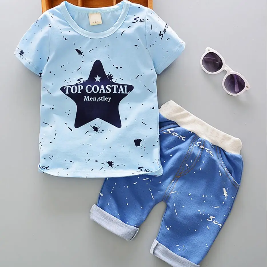 2020 New Baby Boy Clothing Set Cute Summer T-Shirt Stars Children Boys Clothes Shorts Suit for Kids Outfit Denim |
