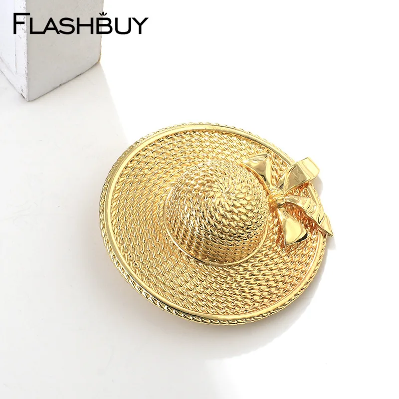 Женская брошь в форме шляпы Flashbuy винтажная металлическая золотистого цвета