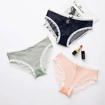 

2020 New lace panties Sexy diamond mesh transparent panties lace side panties ladies panties seamless bow panties