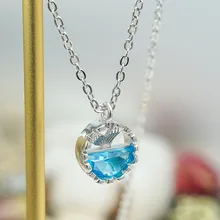 

Women's neck chain jewelry s925 sterling silver mermaid tail blue gemstone pendant necklace fashion clavicle chain accessories