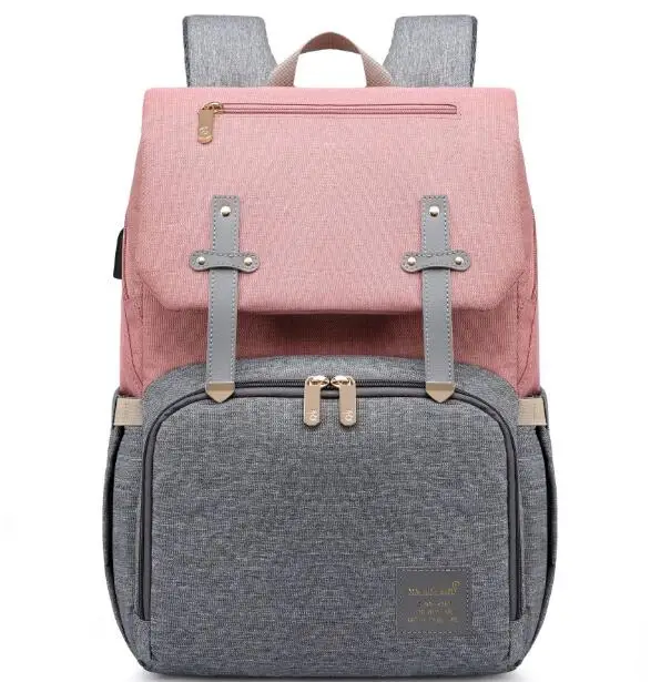 pink gray Новая мода с USB Мумия Папа пеленки мешок чистый большой Водонепроницаемый уход сумка Дорожная Рюкзак коляска уход за ребенком подгузник сумка - Цвет: pink gray