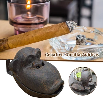 

Cast Iron Retro Orangutan Shape Ashtray Ash Container Tray Sculptures for Home Decor JS22