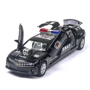 

1:32 Simulation Lengthened Chevrolet Hornet Alloy Police Car with Sound and Light Toy Model Gift Children Alloy Car Model Toy