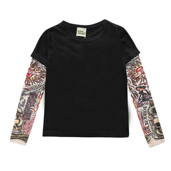 

2019 Fashion Tattoo T-Shirts Children Long Sleeve Tee Boys Girls Cotton Tops One-piece Patchwork T Shirts for 1-7Years Kids