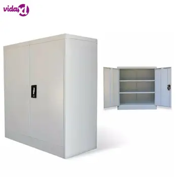 

VidaXL Office Cabinet 2 Doors 90 Cm Grey Metal 2 Adjustable Shelves 3-Layer Filing Cabinets Office Organizer Document Container
