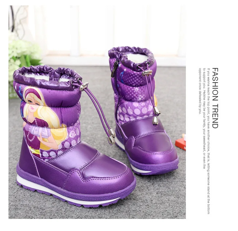 Водонепроницаемые Нескользящие сапоги для девочек; зимние сапоги для маленьких принцесс; Детская шерстяная обувь; плотные зимние сапоги; хлопковая обувь