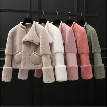 

Fur coat women's 2019 Winter Fashion New Grain Sheep Shearing Coat Haining Short Fur one Lamb Fur jacket Female Outerwear futro