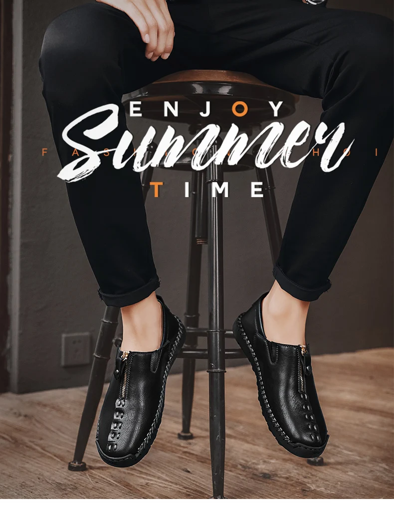 「じゅん」 Genuine Leather Men's Sneakers Casual Shoes Platform Zip Outdoor