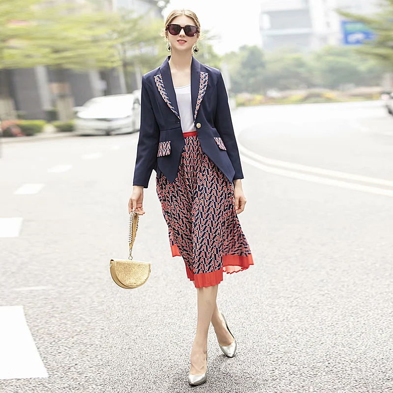 Lente Herfst Nieuwe Mode Hoge Kwaliteit Party Werkplek Stiksels Pak Tops Print Losse Half Rok Vintage Elegante Vrouwen Sets Lente Herfst Nieuwe Mode Hoge Kwaliteit Party Werkplek Stiksels Pak Tops Print Losse Half Rok Vintage Elegante Vrouwen Sets