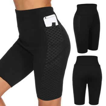 

Women High Waist Yoga Shorts Compression Workout Running Bike Neoprene Shorts with Side Pockets MSU88