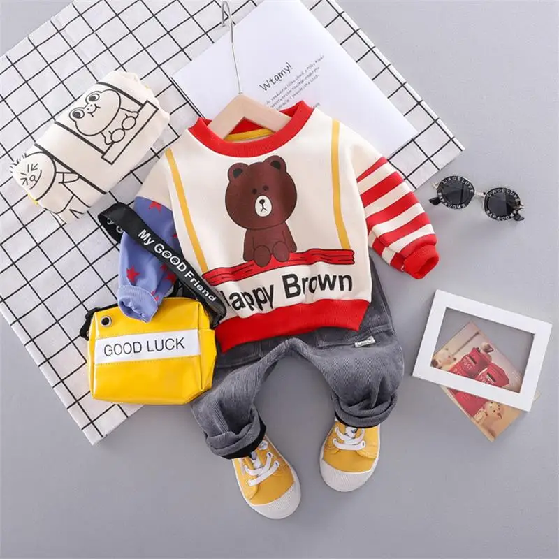

2019 Autumn Toddler Infant Clothes Suits Baby Girls Boys Clothing Sets Child Kids Costume Plush Cartoon Tops Pants