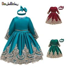 Кружевное платье принцессы с бантом для маленьких девочек; одежда для крещения и дня рождения; платье на крестины; повязка на голову; платье для подиума