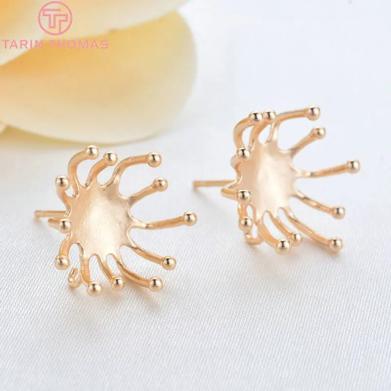

6PCS Head 12*8MM 24K Champagne Gold Color Plated Brass Flower Stud Earring Diy Jewelry Findings Earrings Accessories Wholesale