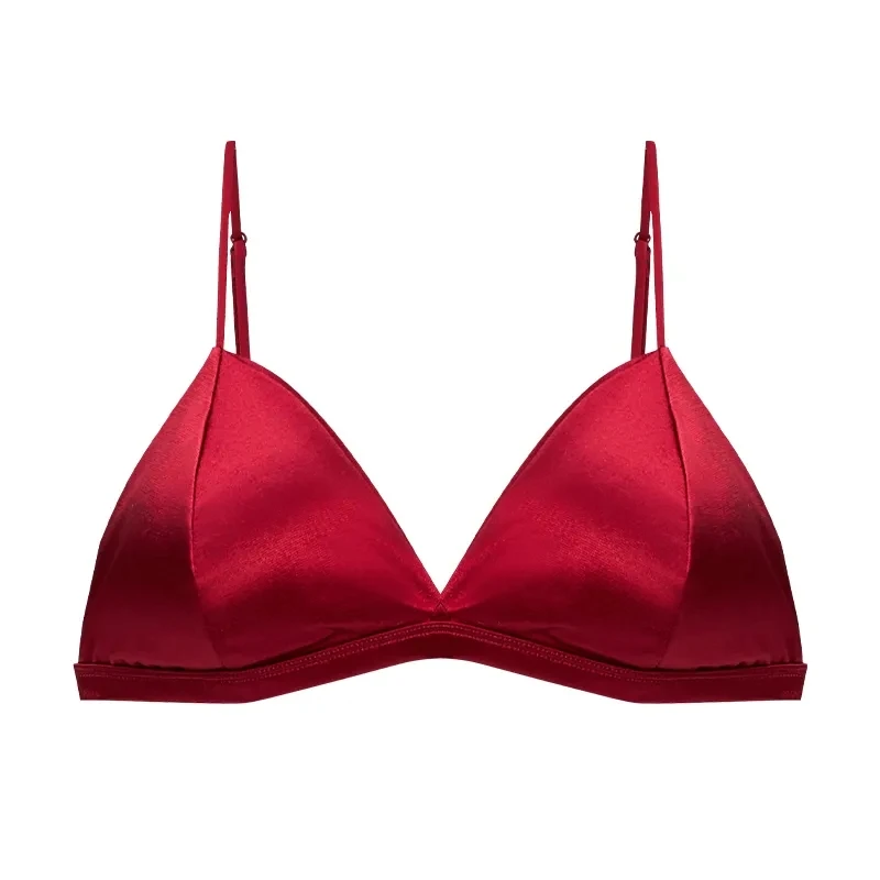 Sexy Bra for Women Triangle Cup Red White Push Up Underwear Silk