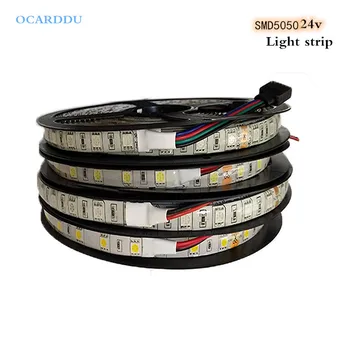 

RGB LED Strip Light 5050 DC24V Ribbon Waterproof/No Waterproof Flexible LED Diode Tape 60LEDs/m 5M LED Strip for Home Decoration