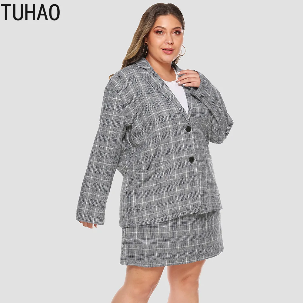 

TUHAO 2020 Womens Business Suit Plaid Pant Skirt Female Office Ladies PLUS SIZE 4xl 3xl Suits Spring Two-piece Blazer Set WM03