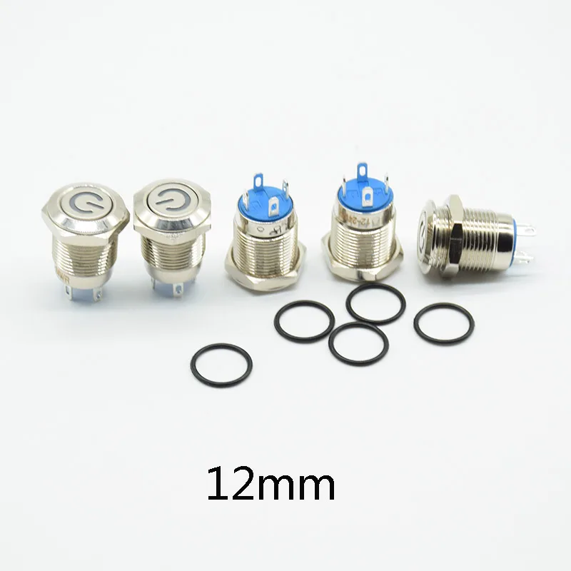 1Pc 12 Millimetri In Metallo Interruttore Di Pulsante Di Alimentazione Piatto Logo 12V 24V 220V Reset Momentaneo Impermeabile Auto Auto Eng