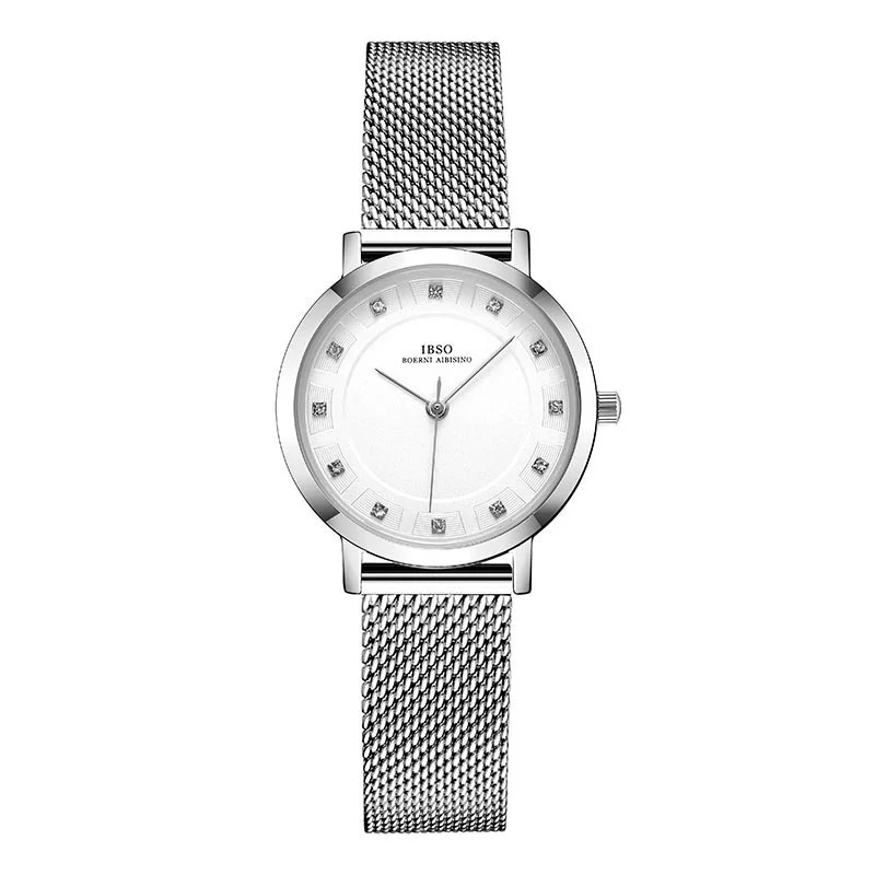 IBSO 8 мм ультратонкая сетка ремешок из нержавеющей стали женские кварцевые часы Мода Femme кварцевые женские часы Relogio Mascu - Цвет: 3623 silver
