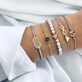 

30 Styles Women Girls Mix Round alloy Crystal Charm Bracelets Fashion Boho Heart Map Pineapple Bracelets Sets Jewelry Gift