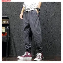 Прямая поставка Японская уличная одежда мужские полосатые шаровары осенние мужские штаны карго черные повседневные мешковатые штаны размера плюс