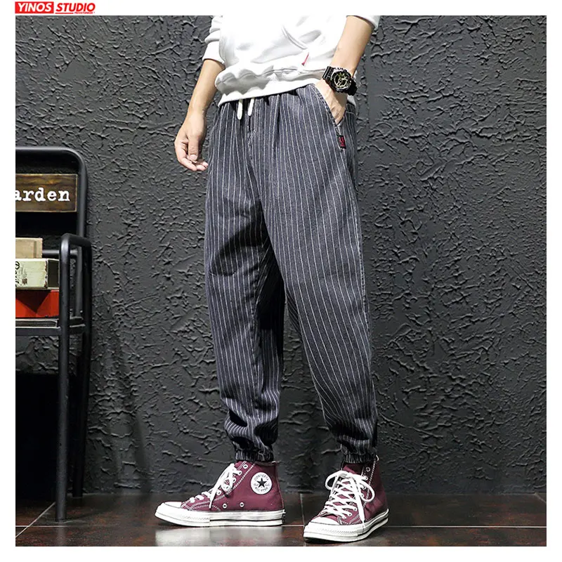Дропшиппинг Японская уличная одежда мужские полосатые шаровары брюки 2020 осенние