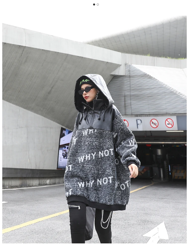 Vefadisa Gray Plus Size Patchwork Hooded