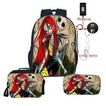

The Nightmare Before Christmas 3 Pcs Backpack School Backpacks for Students Laptop USB Charging Casual Backpack Travel Backpack