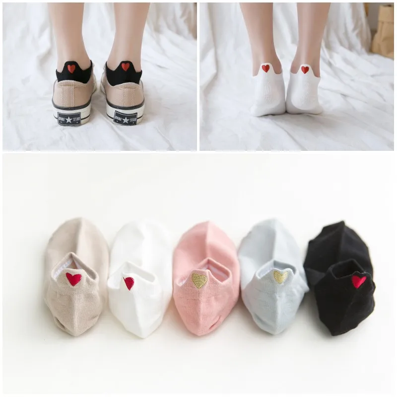 20 пара/лот летние хлопковые женские короткие Дышащие носки heelpiece с вышивкой love Gilr, короткие носки, удобные повседневные женские носки