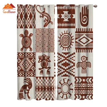 

Retro Totem Combination Frog Turtle Window Curtains Living Room Outdoor Fabric Drapes Curtain Home Decor