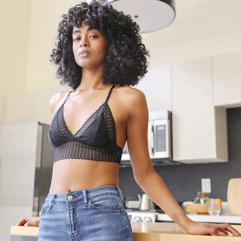 

YL-5549 Leto Intimates Branded Ribbed Lace Boho Racerback Bralette Beautifal Back Soft Bra TOP Sexy Designs in 2020