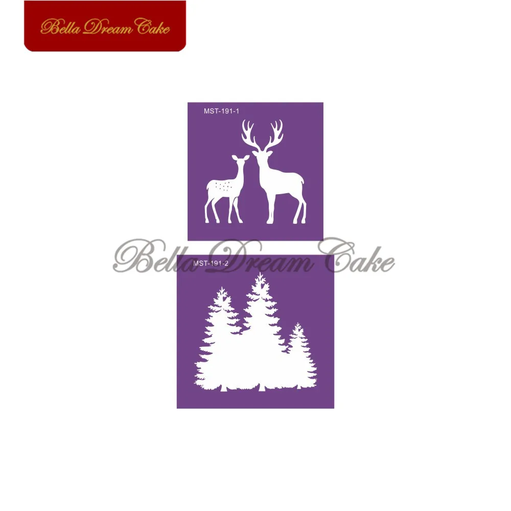 

Christmas Deer Tree Design Cake Stencil Fabric Mesh Stencils Wedding Fondant Cake Mold Cake Decorating Tool Kitchen Accessories