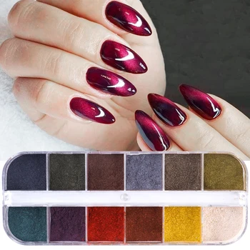 

5D Cat Eye Nail Dip Powder Pigment Starry Sky Jade Effect Magnetic Stick Nails Glitter Dust Chrome Nail Art Decor LE12grid-5DMY