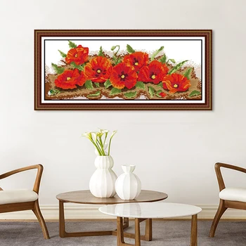 

Joy Sunday Poppies Counted DMC DIY Cross Stitch kits , flowers Embroidery Needlework Set, Home Decoration Send Accessory Tools