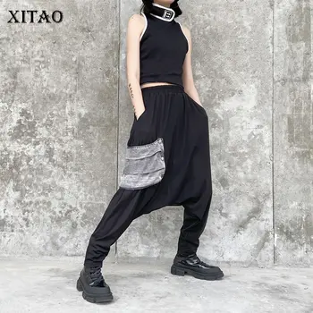 

XITAO High Waist Patchwork Denim Pants Women Clothes 2020 Spring New Fashion Loose Elastic Waist Pocket Cross Pants XJ3777