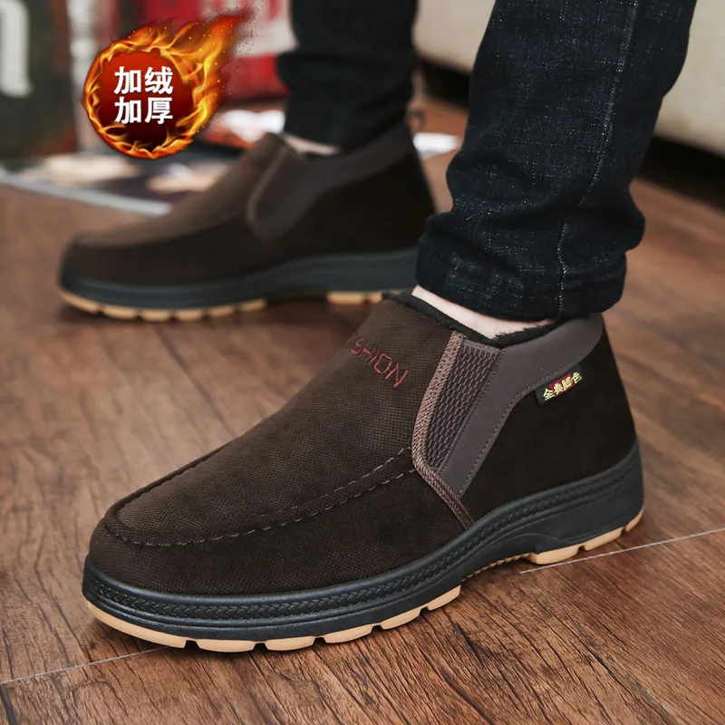 

2020 New Men's Boots Winter Fashion Warm Plush Casual Shoes Middle Aged And Elderly Rubber Outsole Safety High Fur Snow Boots 44